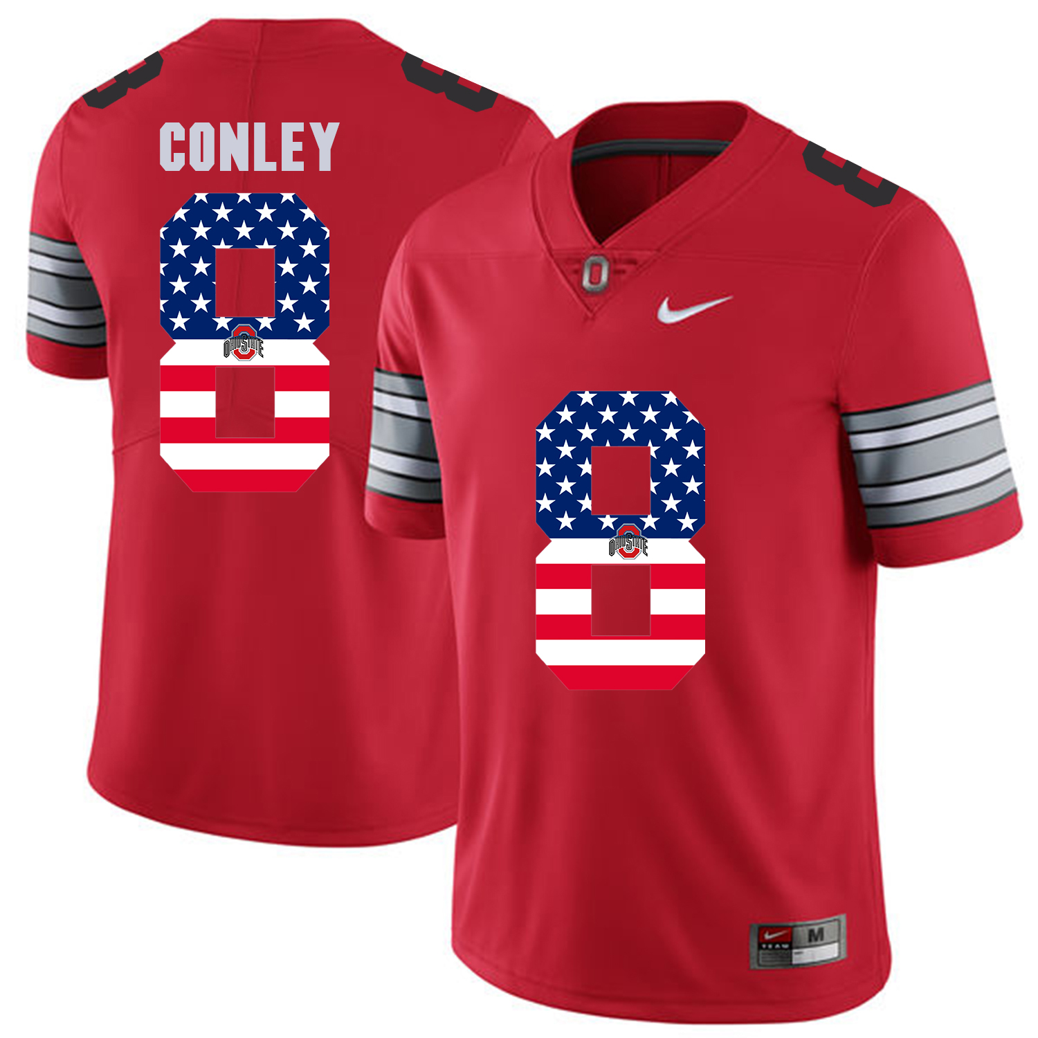 Men Ohio State #8 Conley Red Flag Customized NCAA Jerseys->customized ncaa jersey->Custom Jersey
